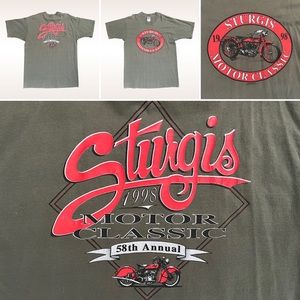 Vintage 90s South Dakota Sturgis Turkey Motorcycle 2 Sided Miltary Green XL.